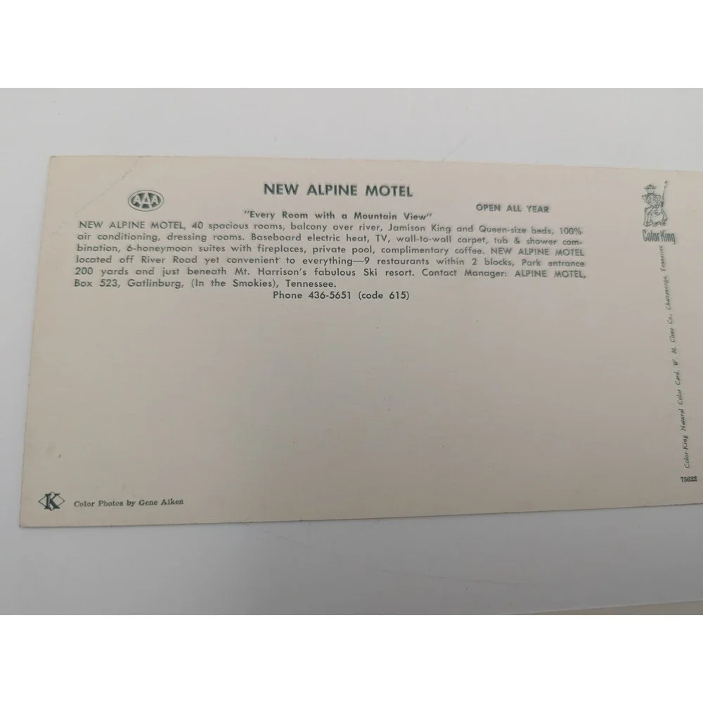 2 New Alpine Motel‎ Gatlinburg TN Vintage Oversized Postcard Color King